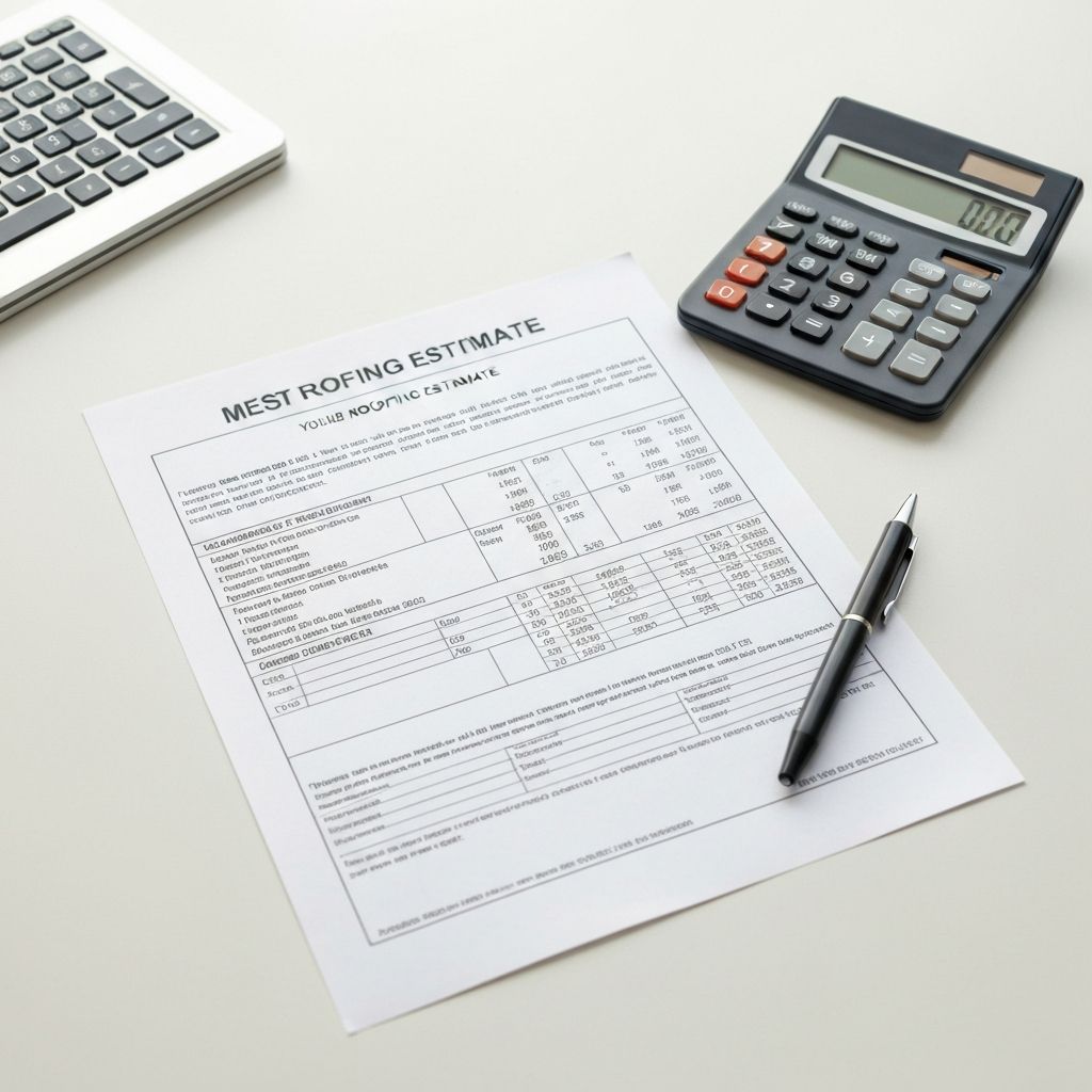 Top-down view of a detailed itemized roofing estimate document