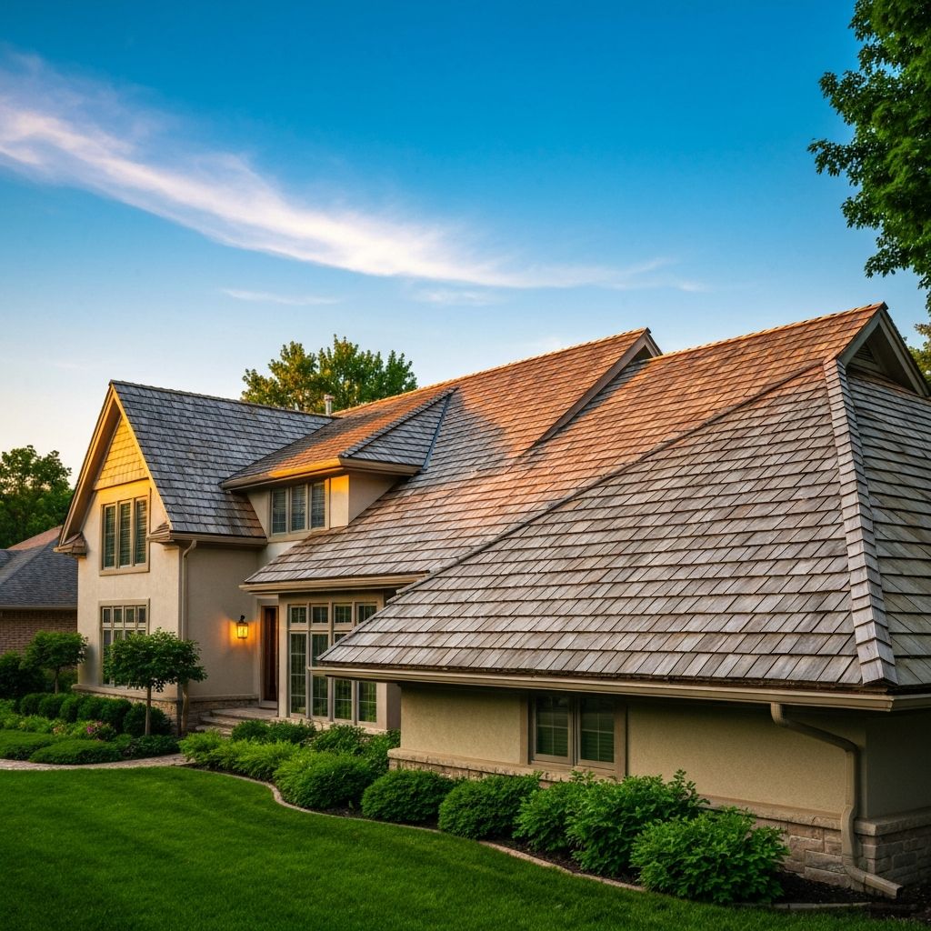 Beautiful suburban home with a new cedar shake roof installed by CJM Roofing