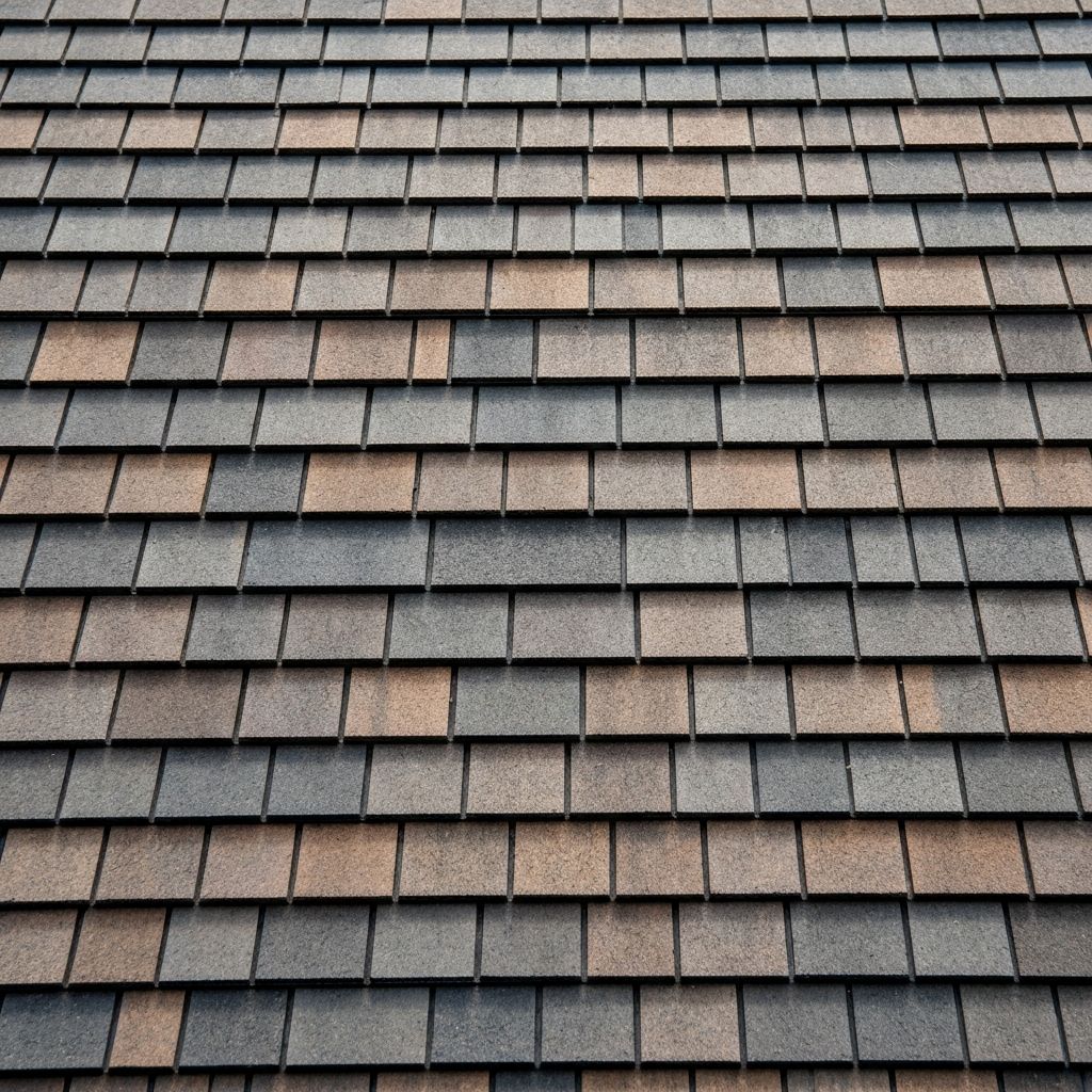 Close-up of high-end composite shake roofing on a luxury home